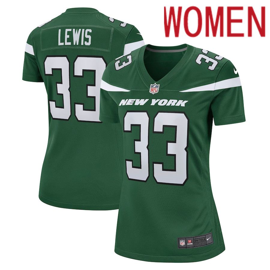 Women New York Jets #33 Zane Lewis Nike Gotham Green Game NFL Jersey->women nfl jersey->Women Jersey